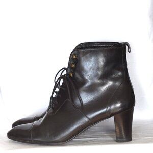 Robert Clergerie Black Leather Lace-Up Ankle Boots - France